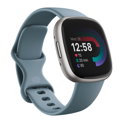Fitbit Versa 4 - Waterfall Blue and Platinum Aluminum